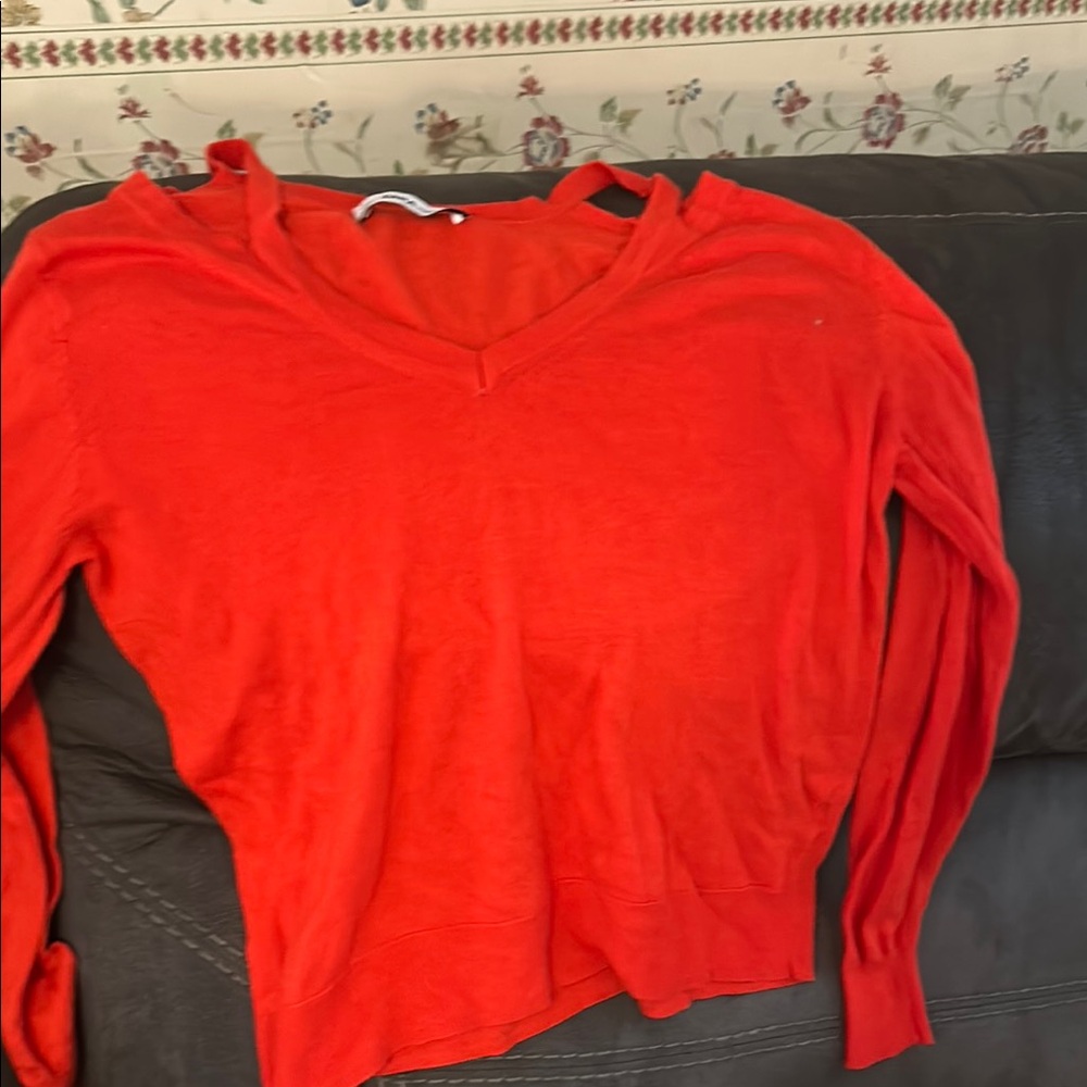 Zara Red V-Neck Sweater Classic Knit